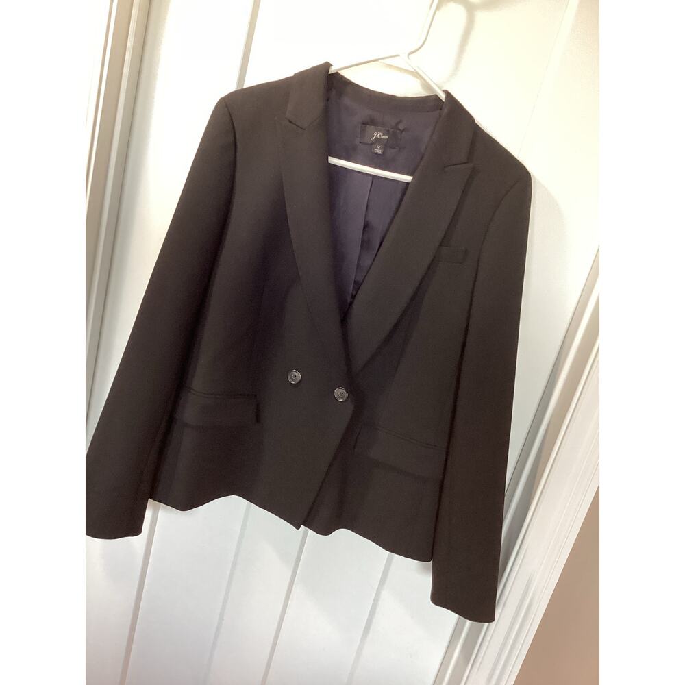 J.CREW Women's Long Sleeve Collarless Double Breasted Blazer Jacket‎ Black 12